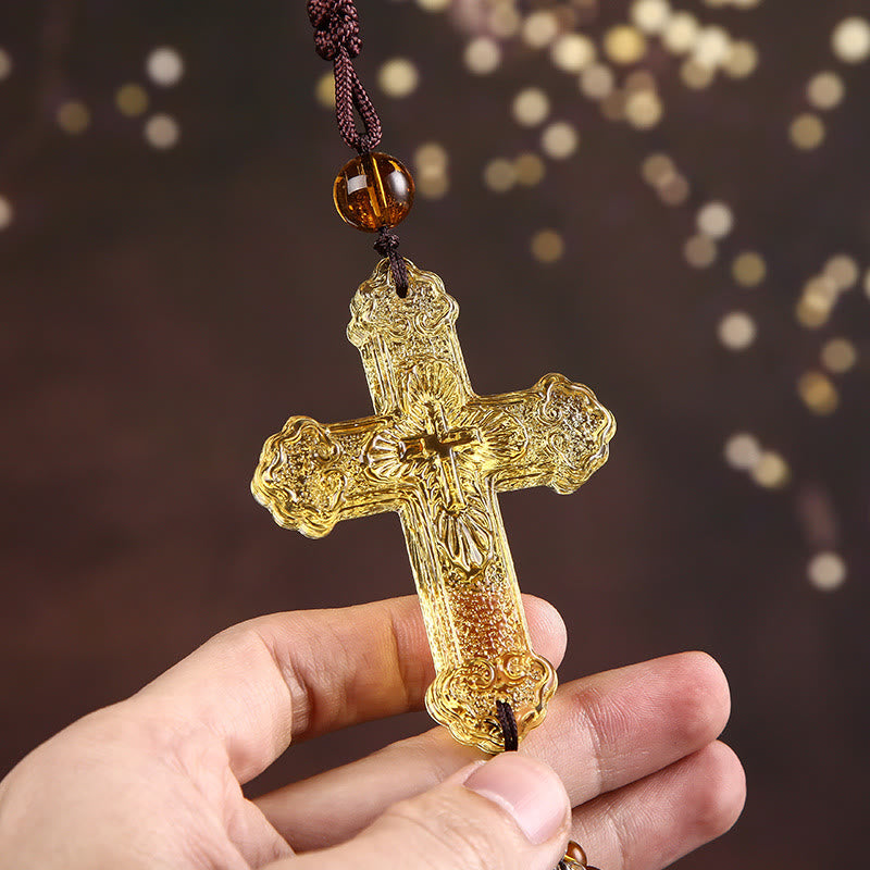 Christian Art Modern Style Car Pendant Crafted Crucifix Crystal Tassels Car Hanging Ornaments