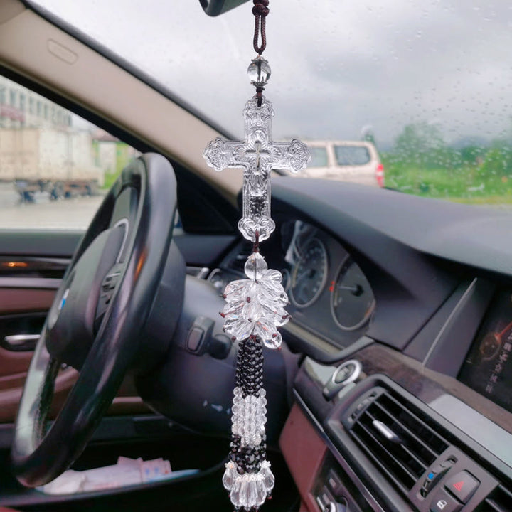 Christian Art Modern Style Car Pendant Crafted Crucifix Crystal Tassels Car Hanging Ornaments