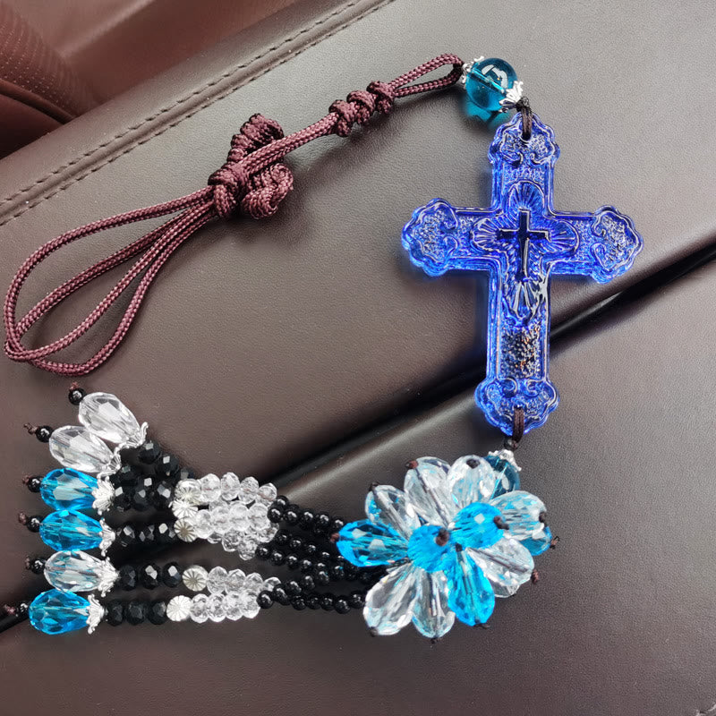 Christian Art Modern Style Car Pendant Crafted Crucifix Crystal Tassels Car Hanging Ornaments