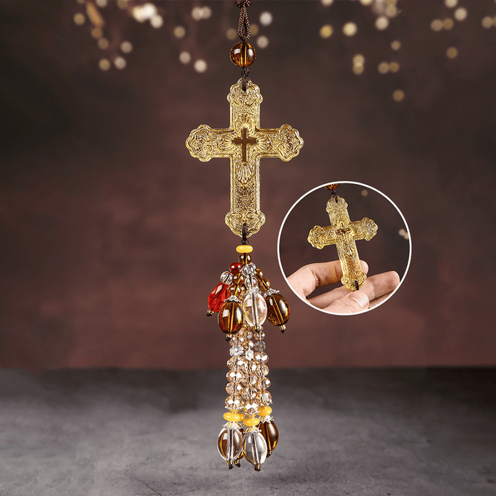 Christian Art Modern Style Car Pendant Crafted Crucifix Crystal Tassels Car Hanging Ornaments