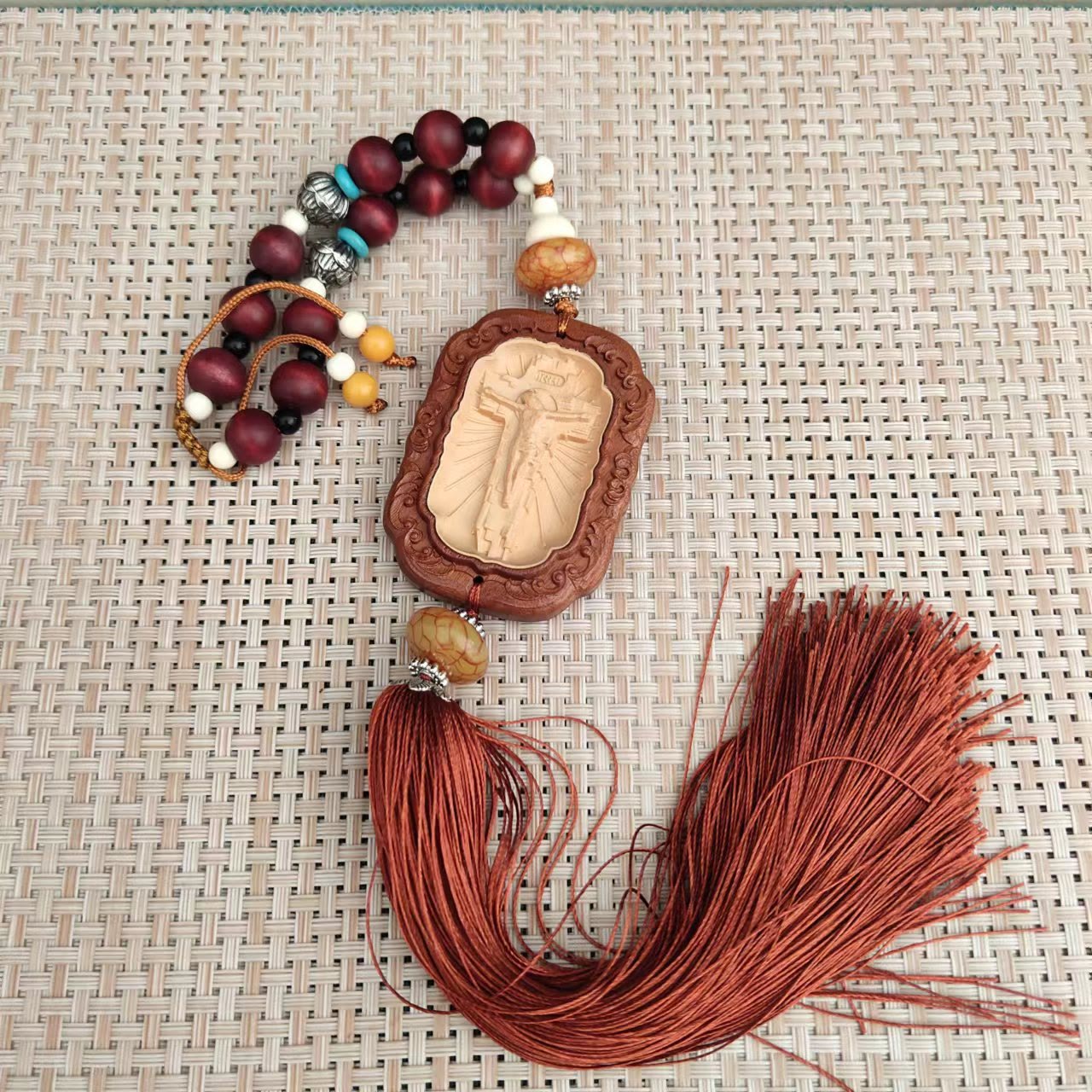 Christianartworkshop Classic Style Boxwood Crucifix Sign Tassels