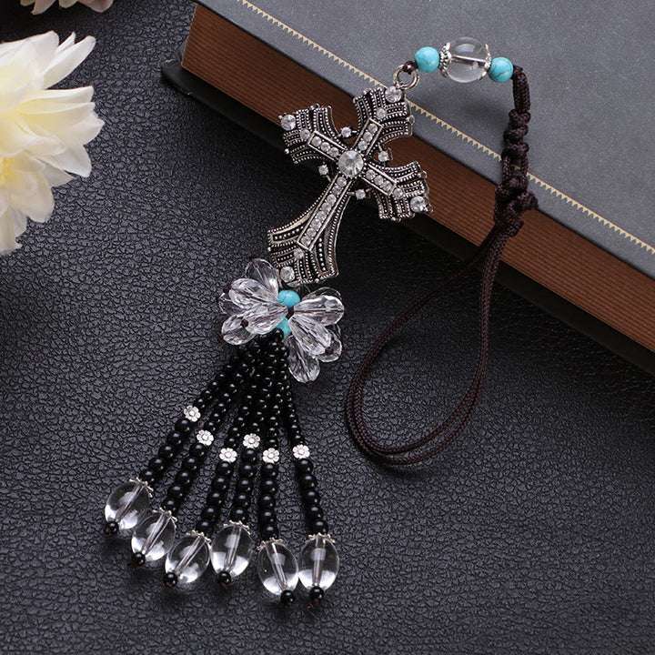 FREE Today: Christian Art Modern Style Alloy Cross Tassels Car Rearview Mirror Hanging Ornament