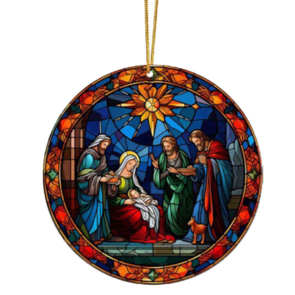 Christianartworkshop Stained Glass Styles Holy Family Christmas Colorful Ornaments D - Ceramics - image 0