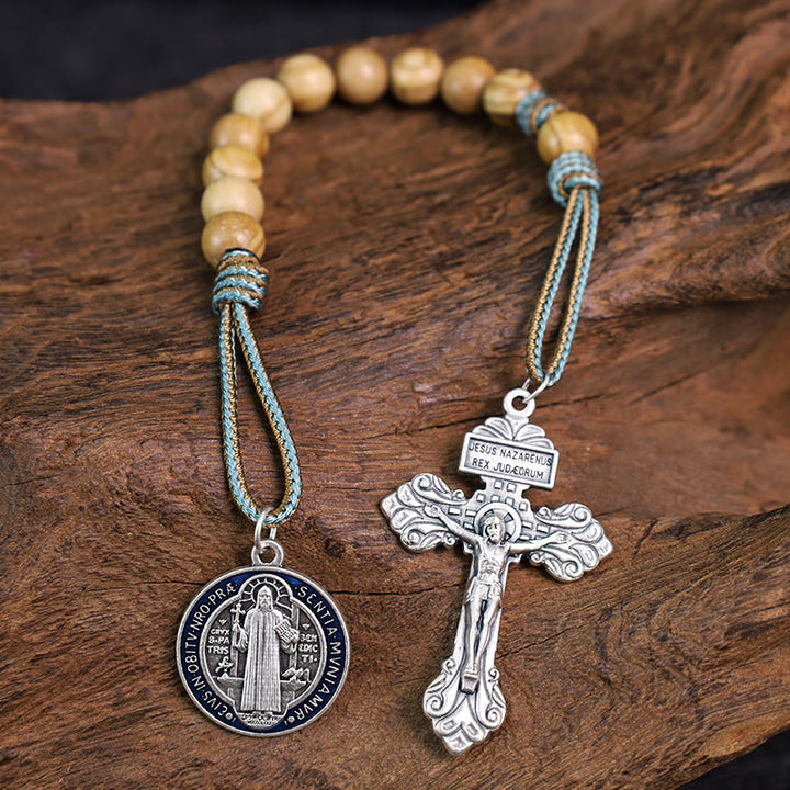 Christianartworkshop Olive Wood Saint Benedict Medal Decade Rosary