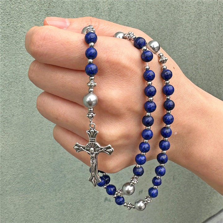 Christian Art Natural Stone & Pearl Miraculous Medal Prayer Rosary