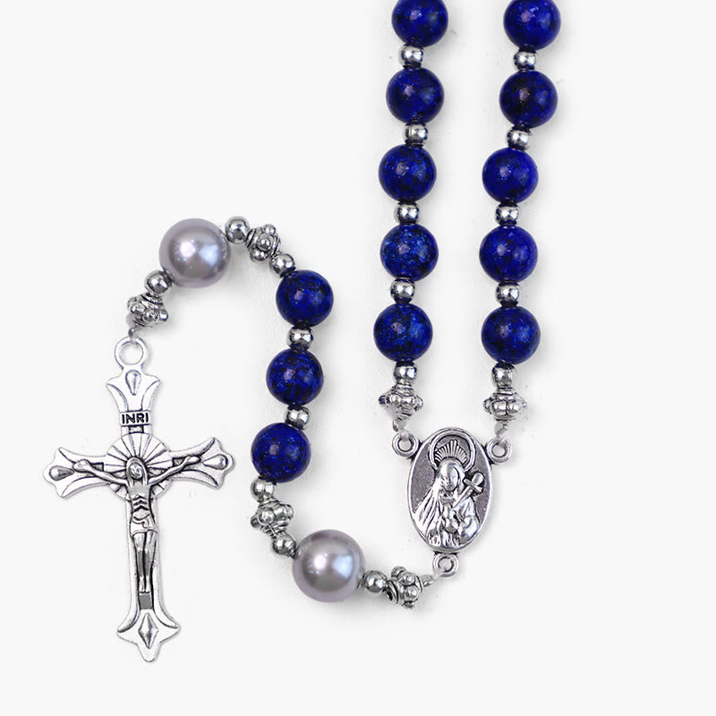 Christian Art Natural Stone & Pearl Miraculous Medal Prayer Rosary