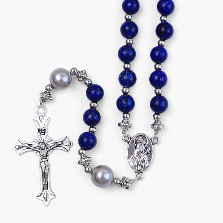 Christian Art Natural Stone & Pearl Miraculous Medal Prayer Rosary