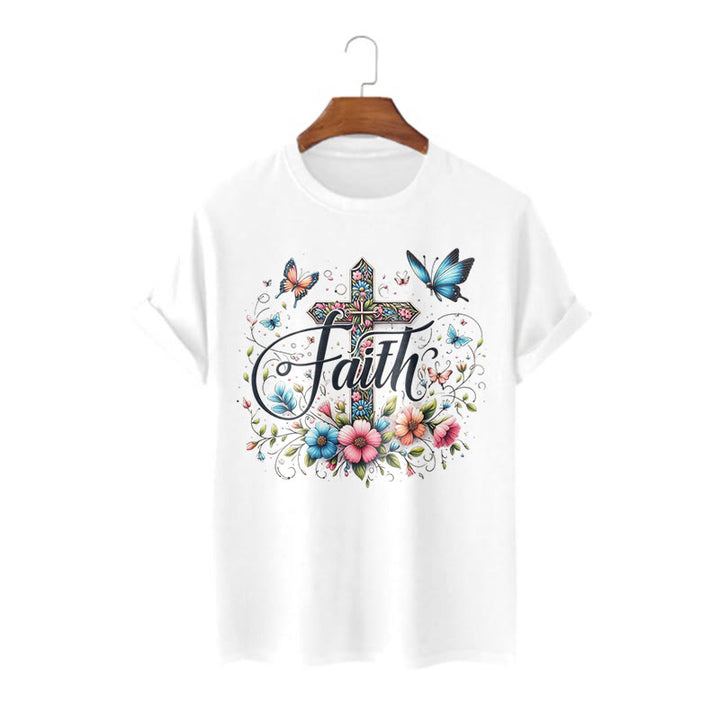 Christianartworkshop Bohemian Style Flowers and Cross Short Sleeve T-shirt - White - 2XL - image 2