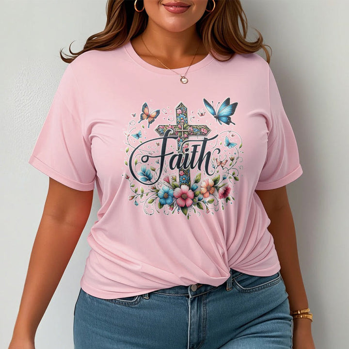 Christianartworkshop Bohemian Style Flowers and Cross Short Sleeve T-shirt - image 1