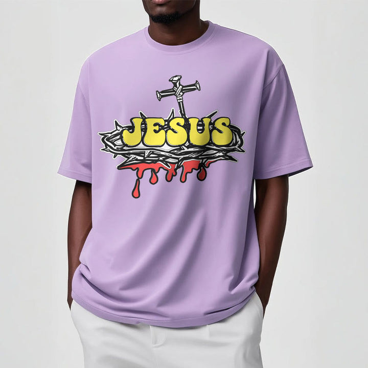 Christianartworkshop Streetwear Style Jesus Crown Of Thorns Short Sleeve Washed T-shirt