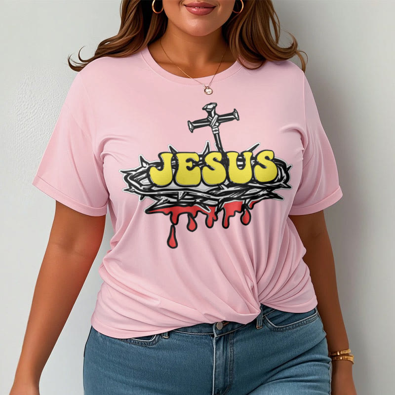 Christianartworkshop Streetwear Style Jesus Crown Of Thorns Short Sleeve Washed T-shirt