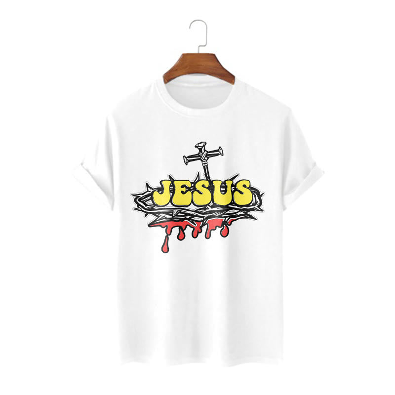 Christianartworkshop Streetwear Style Jesus Crown Of Thorns Short Sleeve Washed T-shirt