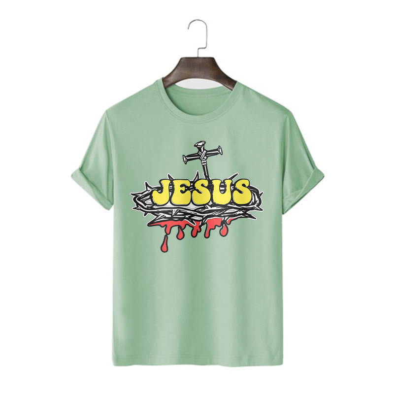 Christianartworkshop Streetwear Style Jesus Crown Of Thorns Short Sleeve Washed T-shirt