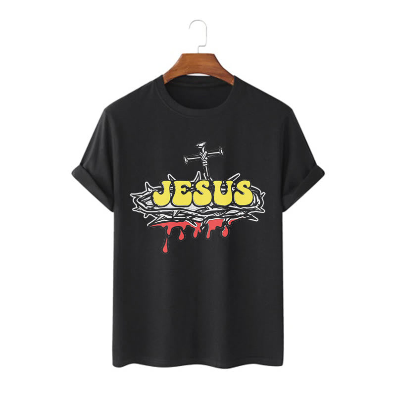 Christianartworkshop Streetwear Style Jesus Crown Of Thorns Short Sleeve Washed T-shirt