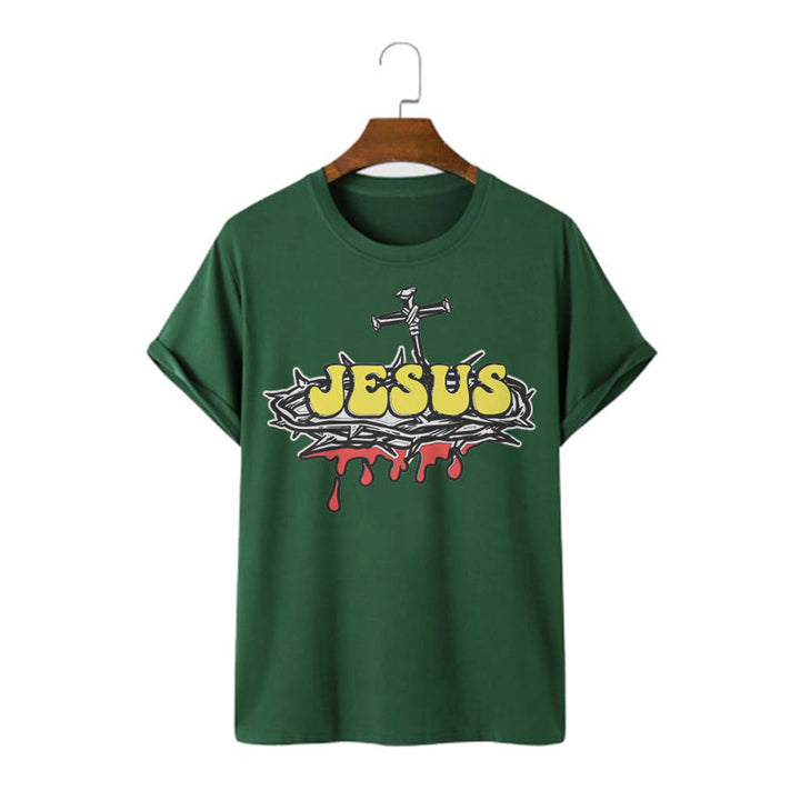 Christianartworkshop Streetwear Style Jesus Crown Of Thorns Short Sleeve Washed T-shirt