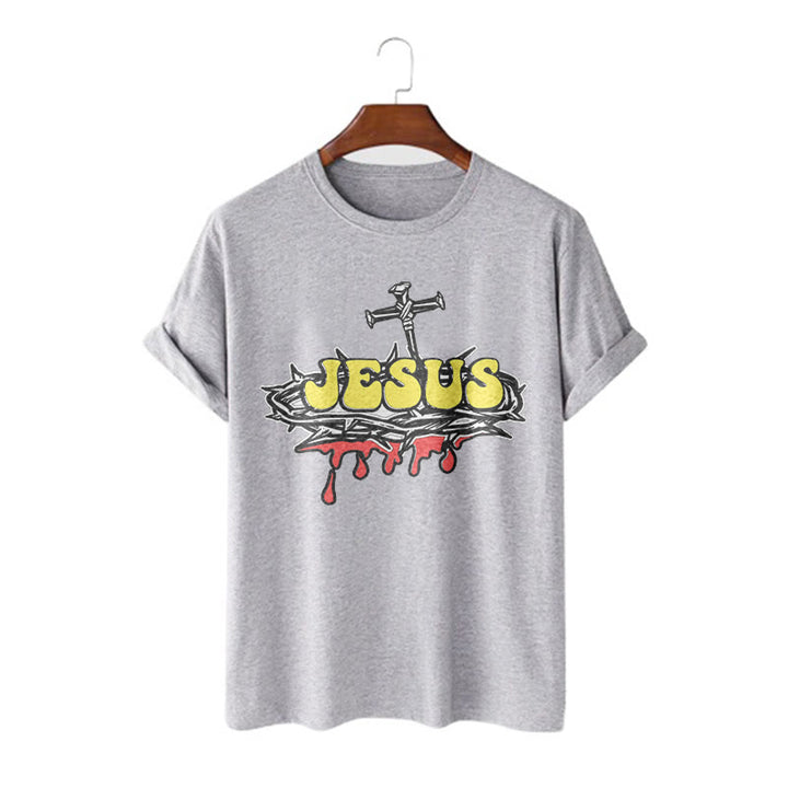 Christianartworkshop Streetwear Style Jesus Crown Of Thorns Short Sleeve Washed T-shirt