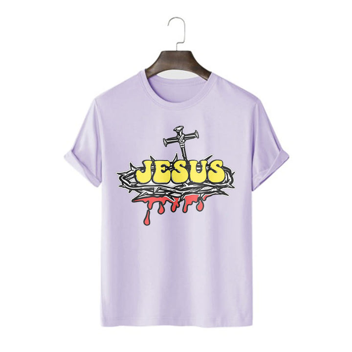 Christianartworkshop Streetwear Style Jesus Crown Of Thorns Short Sleeve Washed T-shirt