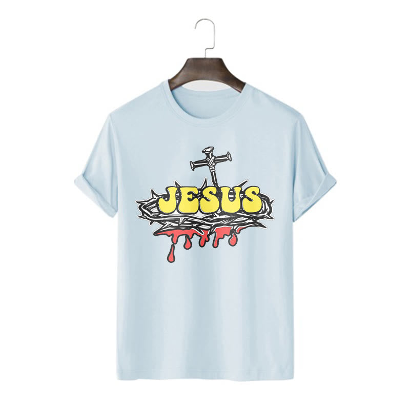 Christianartworkshop Streetwear Style Jesus Crown Of Thorns Short Sleeve Washed T-shirt