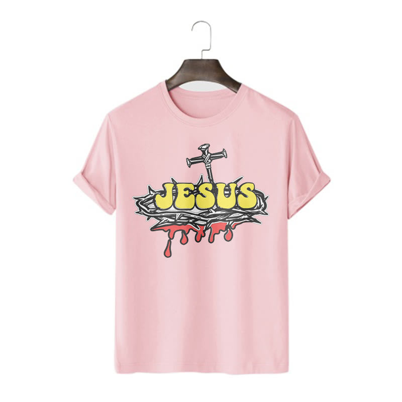 Christianartworkshop Streetwear Style Jesus Crown Of Thorns Short Sleeve Washed T-shirt