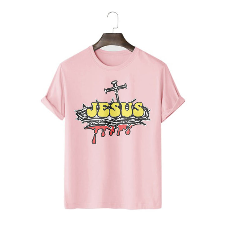 Christianartworkshop Streetwear Style Jesus Crown Of Thorns Short Sleeve Washed T-shirt