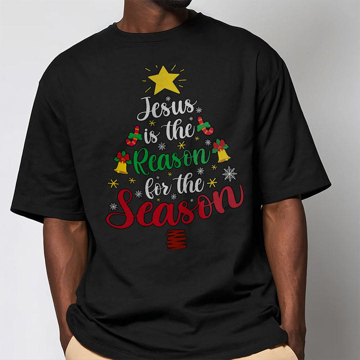 Christianartworkshop Festive Style Jesus is the Reason for the Season Short Sleeve Washed T-shirt