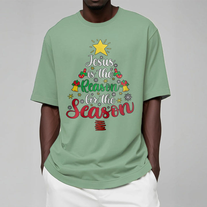 Christianartworkshop Festive Style Jesus is the Reason for the Season Short Sleeve Washed T-shirt