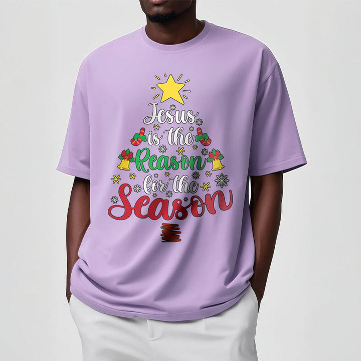 Christianartworkshop Festive Style Jesus is the Reason for the Season Short Sleeve Washed T-shirt