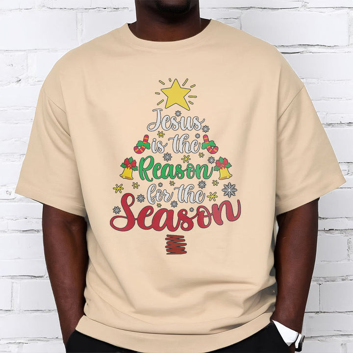 Christianartworkshop Festive Style Jesus is the Reason for the Season Short Sleeve Washed T-shirt