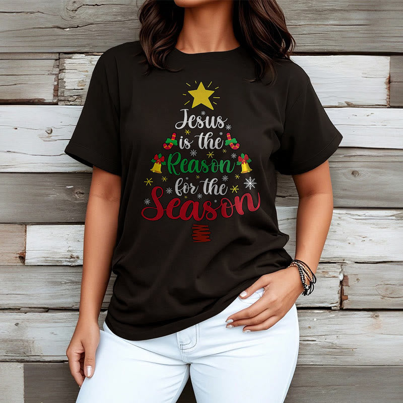 Christianartworkshop Festive Style Jesus is the Reason for the Season Short Sleeve Washed T-shirt