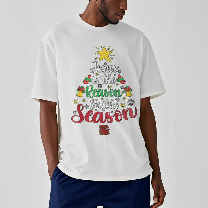 Christianartworkshop Festive Style Jesus is the Reason for the Season Short Sleeve Washed T-shirt