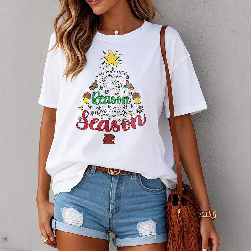 Christianartworkshop Festive Style Jesus is the Reason for the Season Short Sleeve Washed T-shirt