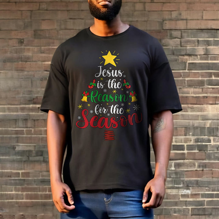 Christianartworkshop Festive Style Jesus is the Reason for the Season Short Sleeve Washed T-shirt