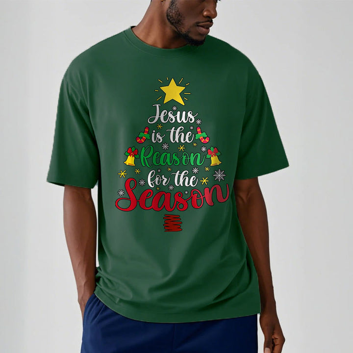 Christianartworkshop Festive Style Jesus is the Reason for the Season Short Sleeve Washed T-shirt