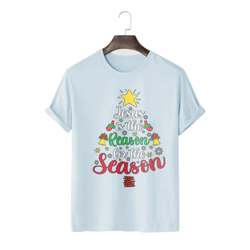 Christianartworkshop Festive Style Jesus is the Reason for the Season Short Sleeve Washed T-shirt