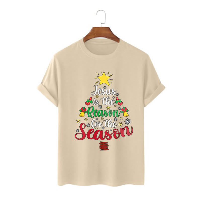 Christianartworkshop Festive Style Jesus is the Reason for the Season Short Sleeve Washed T-shirt