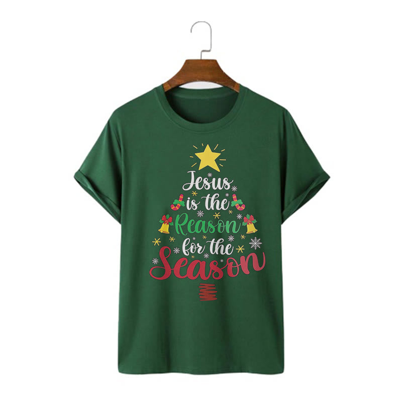 Christianartworkshop Festive Style Jesus is the Reason for the Season Short Sleeve Washed T-shirt