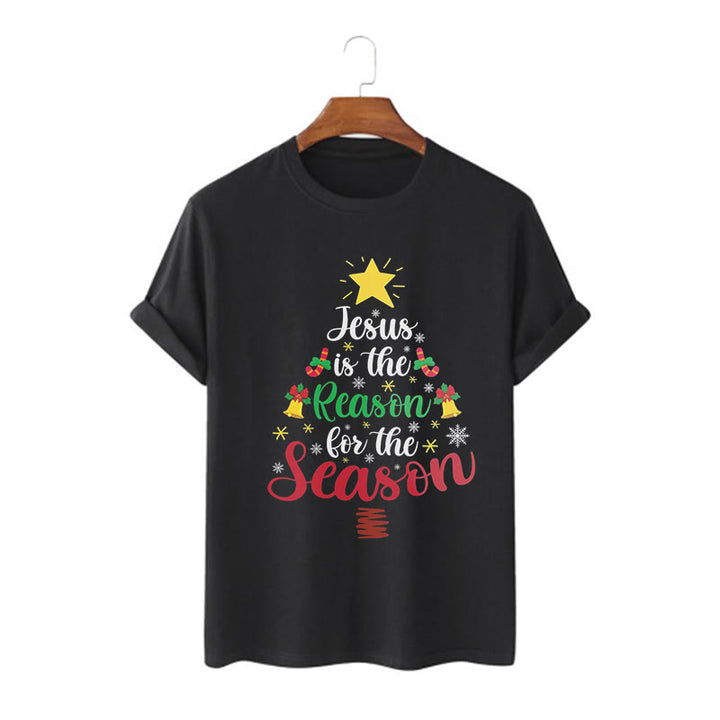 Christianartworkshop Festive Style Jesus is the Reason for the Season Short Sleeve Washed T-shirt