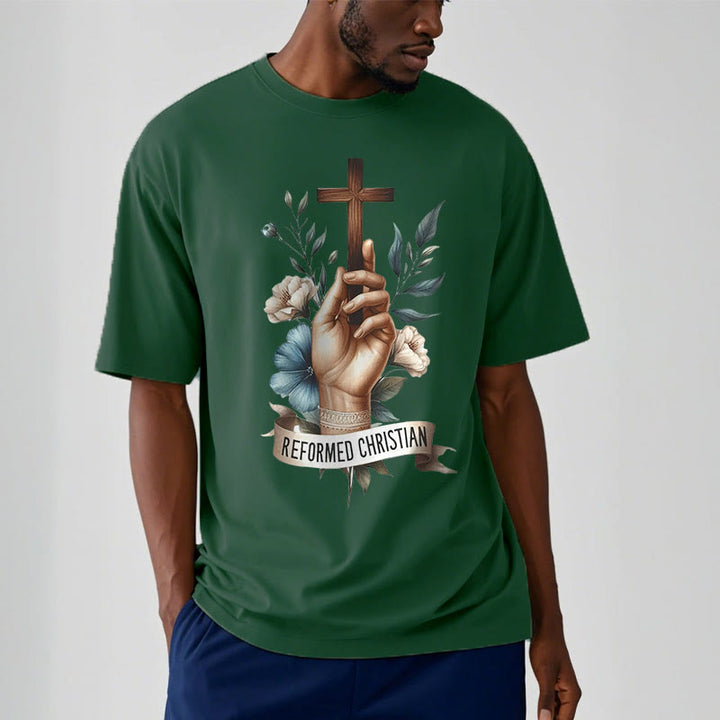 Christianartworkshop Classic Style A Devout Hand Holding the Cross Short Sleeve Washed T-shirt