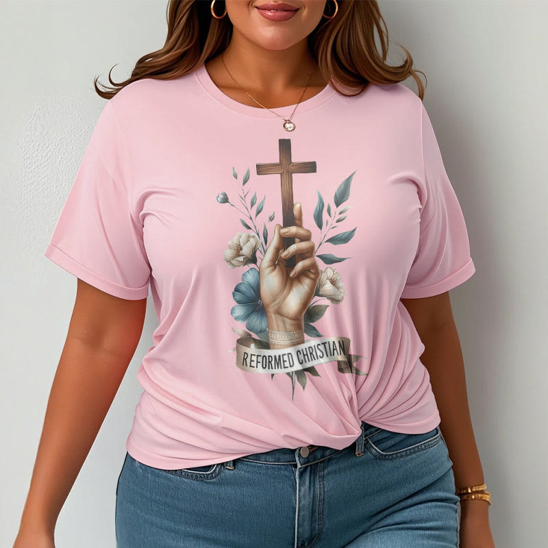 Christianartworkshop Classic Style A Devout Hand Holding the Cross Short Sleeve Washed T-shirt