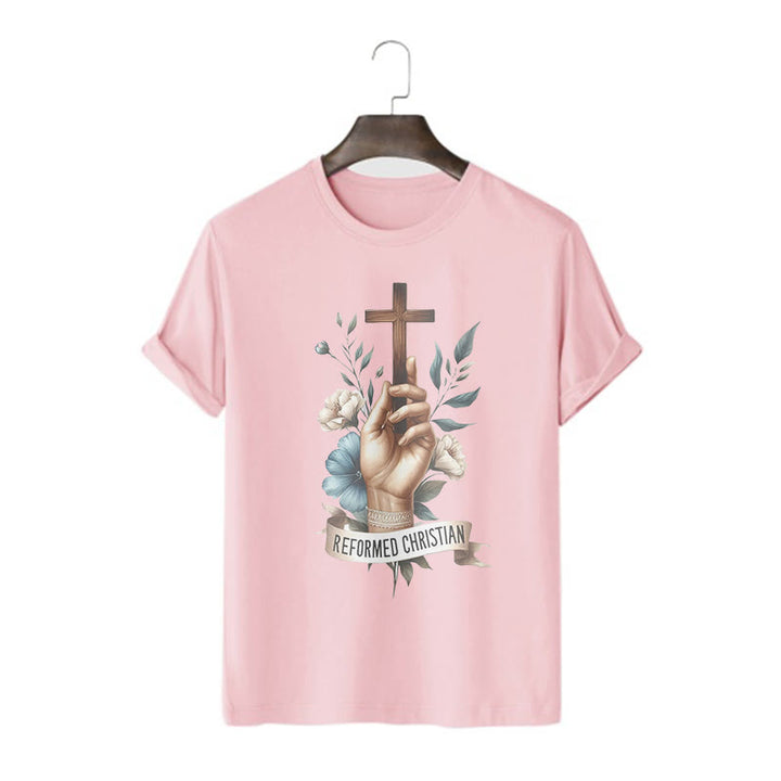 Christianartworkshop Classic Style A Devout Hand Holding the Cross Short Sleeve Washed T-shirt