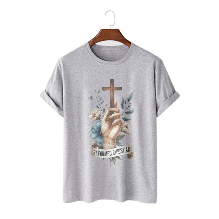 Christianartworkshop Classic Style A Devout Hand Holding the Cross Short Sleeve Washed T-shirt