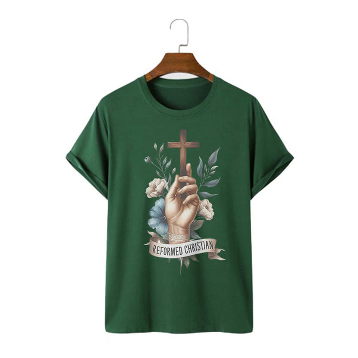 Christianartworkshop Classic Style A Devout Hand Holding the Cross Short Sleeve Washed T-shirt