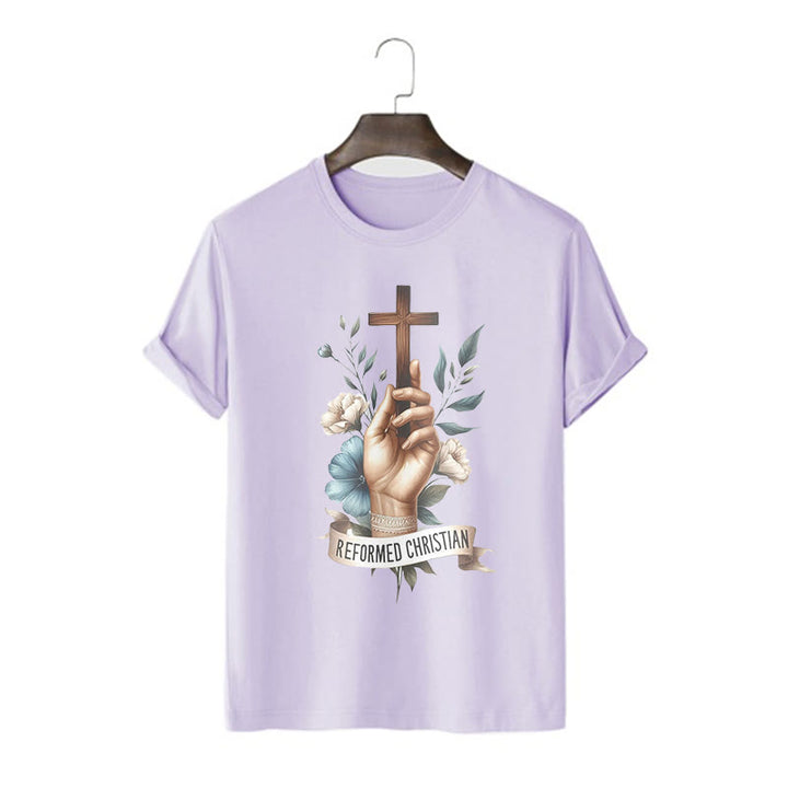 Christianartworkshop Classic Style A Devout Hand Holding the Cross Short Sleeve Washed T-shirt