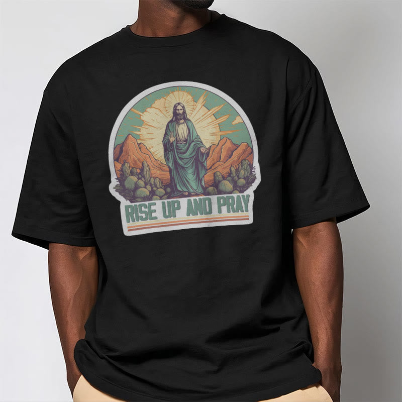 Christianartworkshop Classic Style Rise Up and Pray Short Sleeve Washed T-shirt