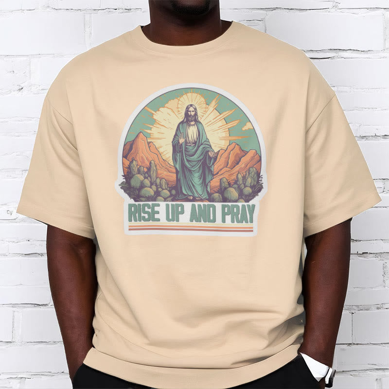 Christianartworkshop Classic Style Rise Up and Pray Short Sleeve Washed T-shirt