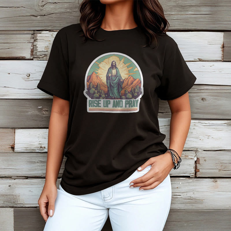 Christianartworkshop Classic Style Rise Up and Pray Short Sleeve Washed T-shirt