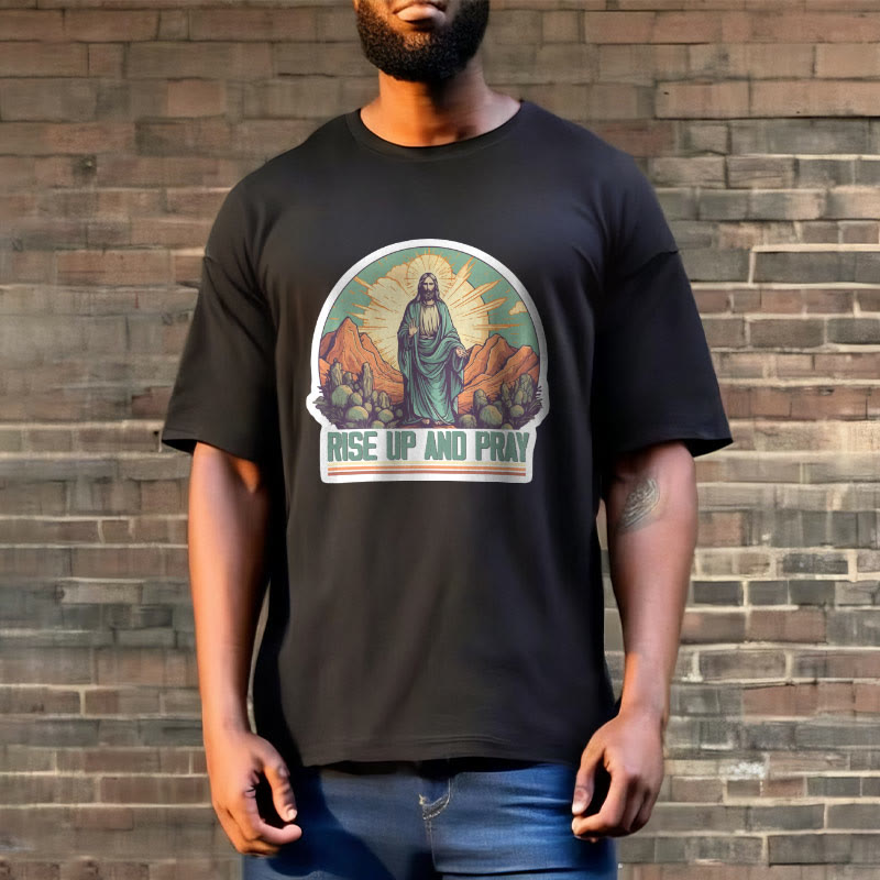 Christianartworkshop Classic Style Rise Up and Pray Short Sleeve Washed T-shirt