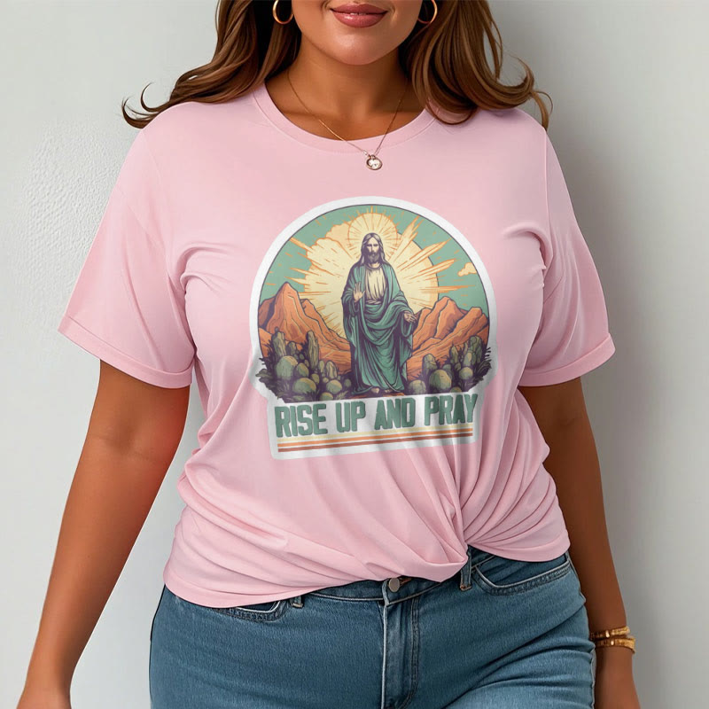 Christianartworkshop Classic Style Rise Up and Pray Short Sleeve Washed T-shirt