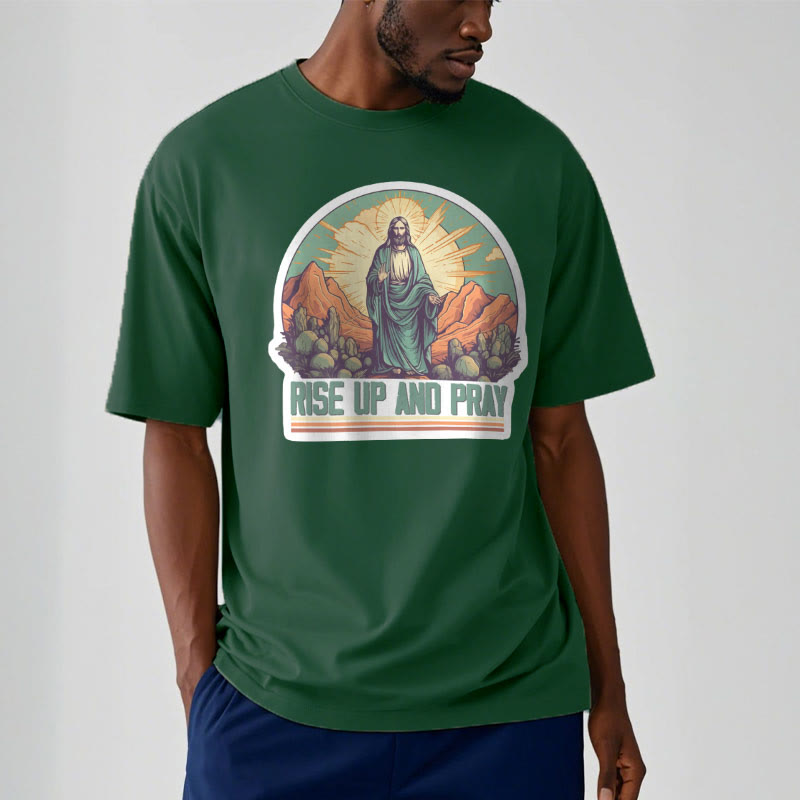 Christianartworkshop Classic Style Rise Up and Pray Short Sleeve Washed T-shirt