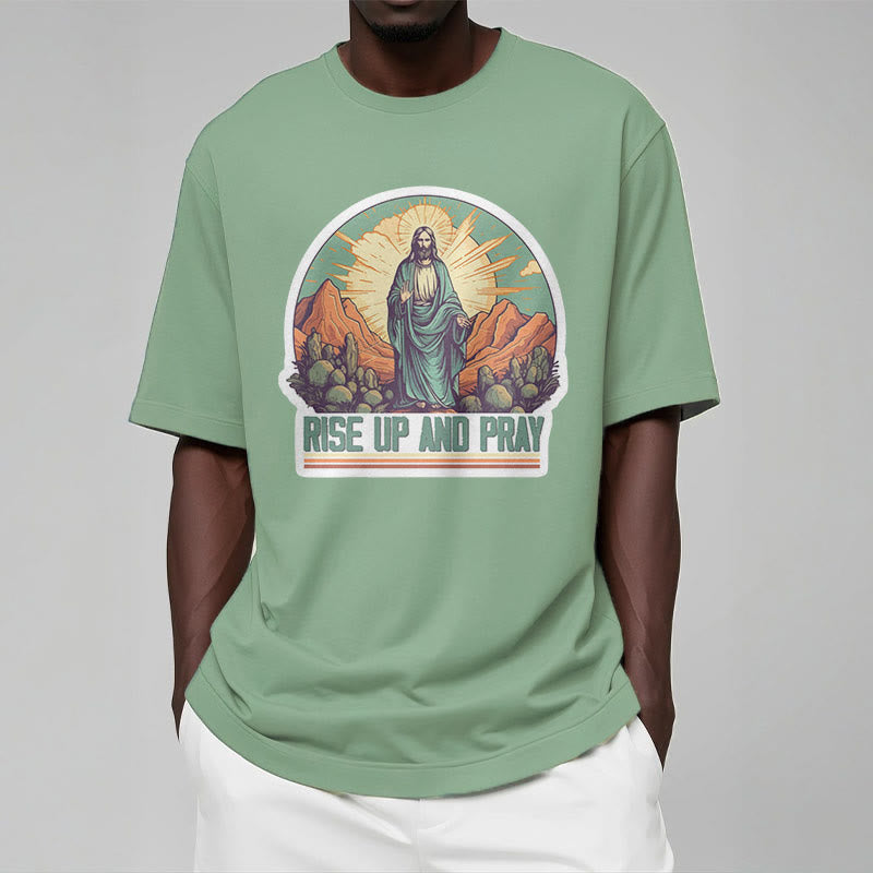 Christianartworkshop Classic Style Rise Up and Pray Short Sleeve Washed T-shirt